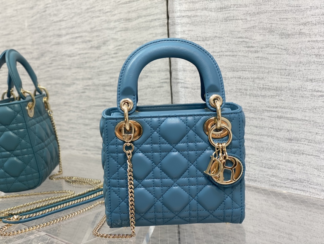 Mini Lady Dior Bag Dark Blue Cannage Lambskin